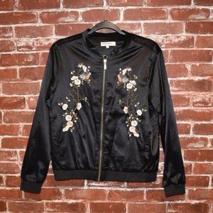 Floral Embroidery Satin Bomber Jacket
